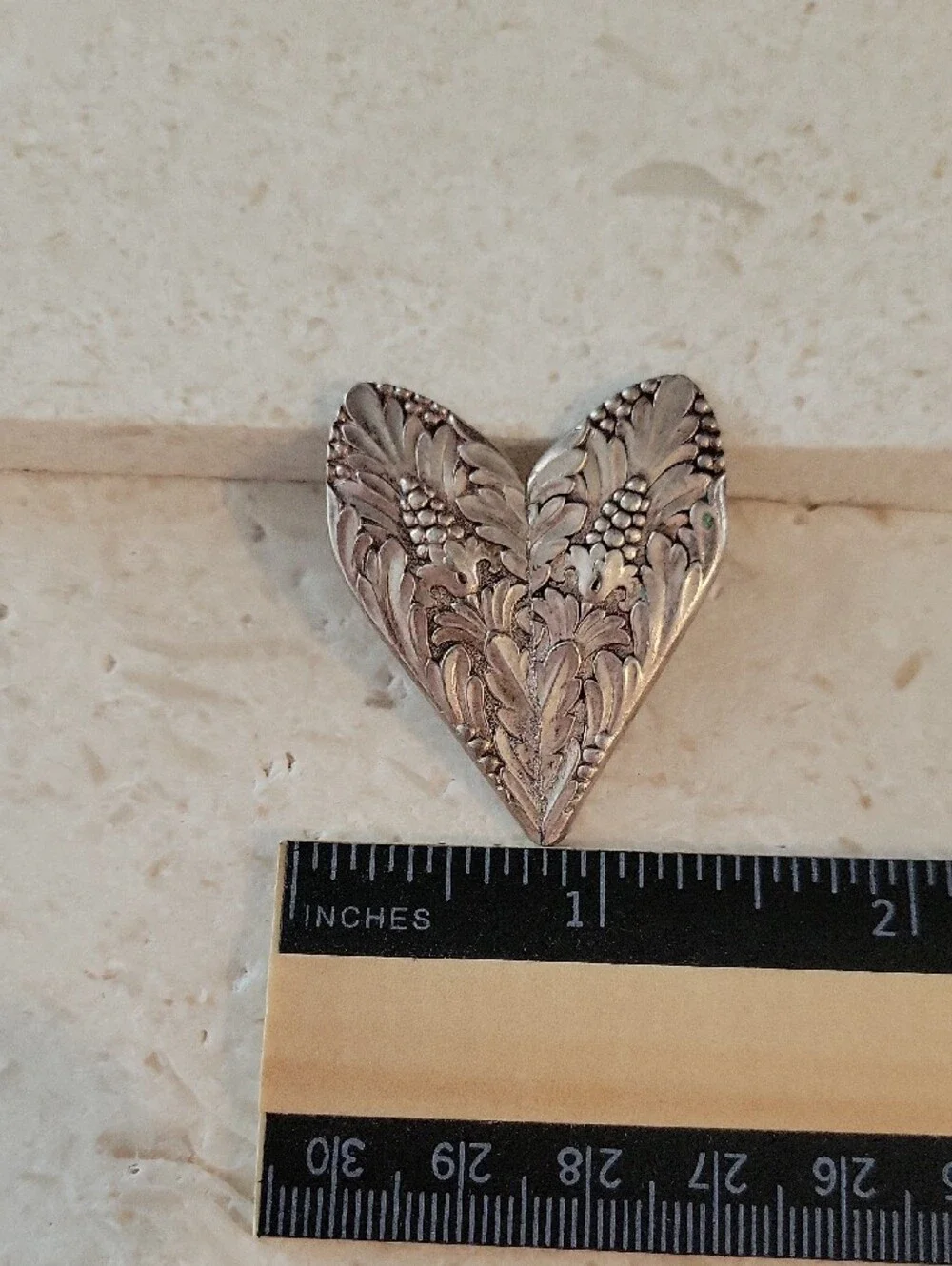 Hand Crafted Silver-Tone Heart Floral Brooch